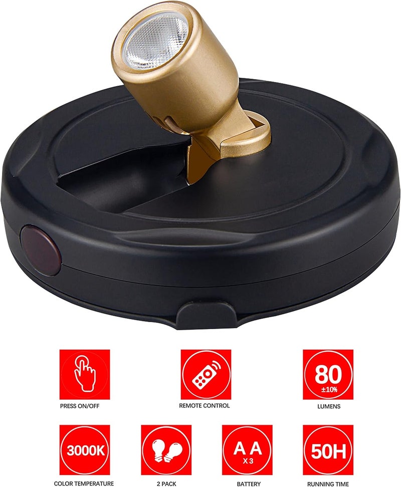 BERGUSTCH Battery Operated LED Spotlight, Picture Spot Lights, Indoor Uplighting, Puck Lights with Remote, Plants Tree Spotlight, Display Light for Paintings Dartboard Portrait-Gold - Image 2